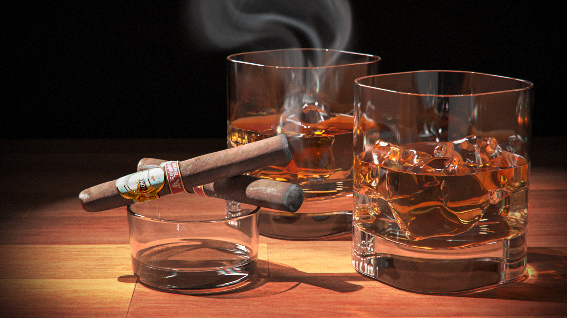 cigar and whiskey glasses